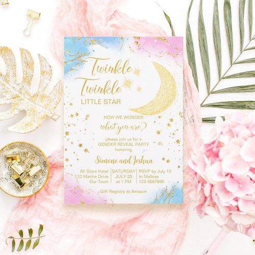 Twinkle twinkle little star gender reveal glitter  invitation