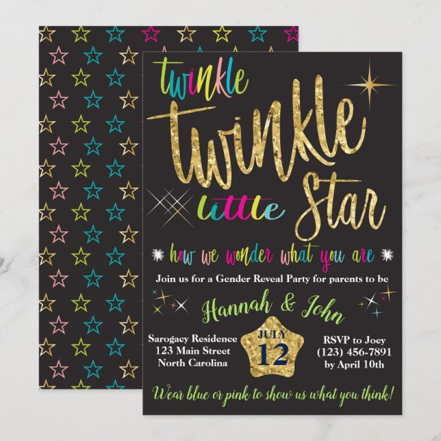 Twinkle Twinkle Little Star Gender Reveal Invitation (Front/Back)