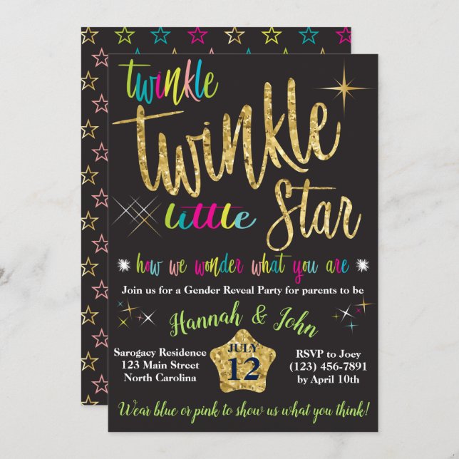Twinkle Twinkle Little Star Gender Reveal Invitation (Front/Back)
