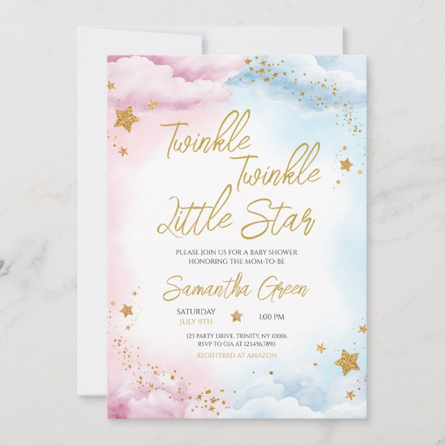 Twinkle Twinkle Little Star Gender Reveal Invitation (Front)