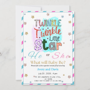 Twinkle Twinkle Little Star Gender Reveal  Invitation