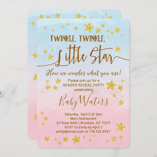 Twinkle Twinkle Little Star Gender Reveal Invite (Front/Back)
