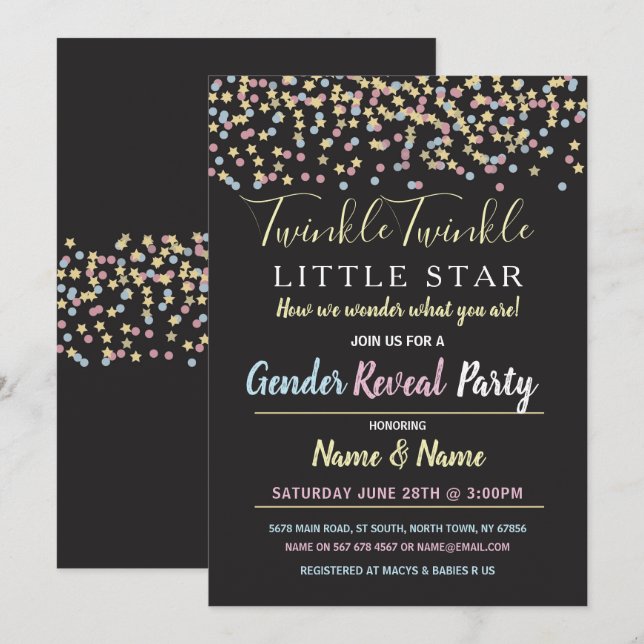 Twinkle Twinkle Little Star Gender Reveal Invite (Front/Back)
