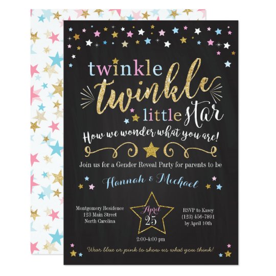 Twinkle Twinkle Little Star Gender Reveal Invite 9412