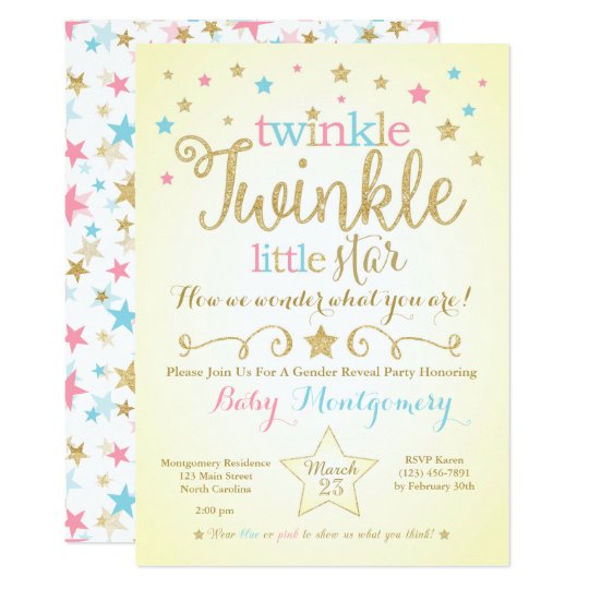 Twinkle Twinkle Little Star Gender Reveal Invite Zazzle Com