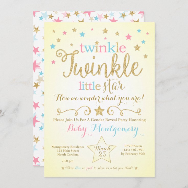 Twinkle Twinkle Little Star Gender Reveal Invite Zazzle 7501