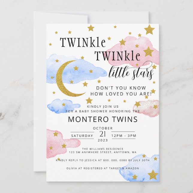 TWINkle TWINkle Little Star Gender Reveal Party Invitation (Front)