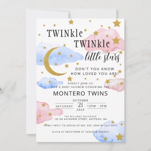 TWINkle TWINkle Little Star Gender Reveal Party Invitation