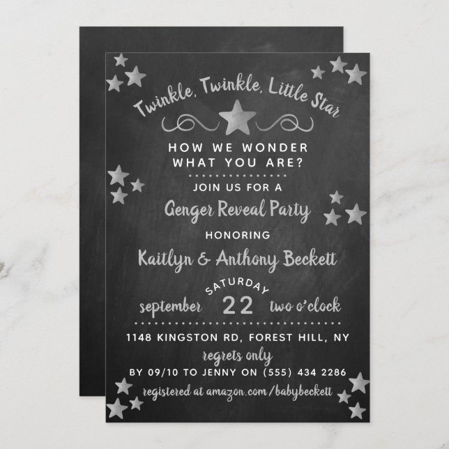 Twinkle Twinkle Little Star Gender Reveal Party Invitation (Front/Back)