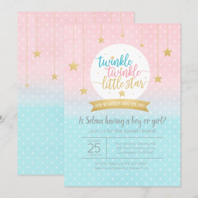 Twinkle Twinkle Little Star Gender Reveal Shower Invitation (Front/Back)
