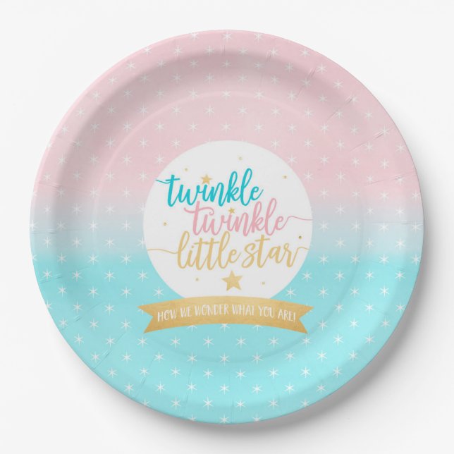 Twinkle Twinkle Little Star Gender Reveal Shower Paper Plates (Front)