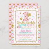 Twinkle Twinkle Little Star Girl 1st Birthday Invitation (Front/Back)