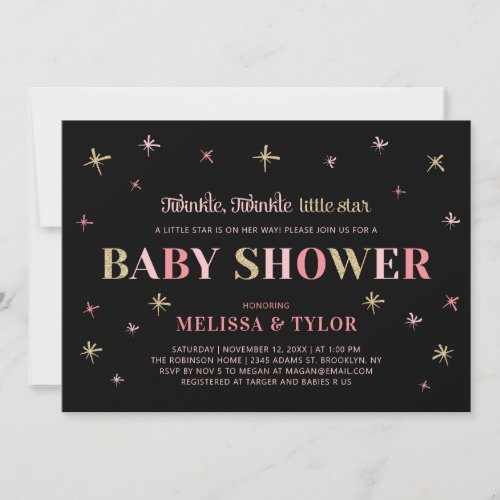Twinkle Twinkle Little Star Girl Baby Shower Invitation
