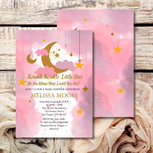 Twinkle Twinkle Little Star Girl Baby Shower Invitation