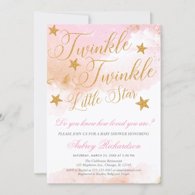 Twinkle Twinkle little star girl baby shower Invitation (Front)