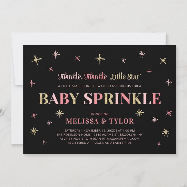 Twinkle Twinkle Little Star Girl Baby Sprinkle Invitation (Front)
