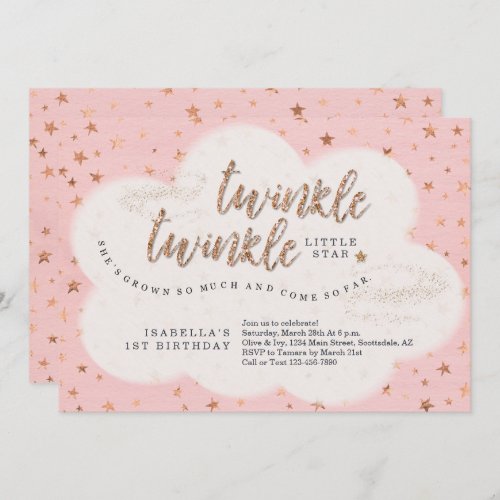 Twinkle Twinkle Little Star Girls First Birthday Invitation