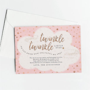 Twinkle Twinkle Little Star Girls Pink Baby Shower Thank You Card
