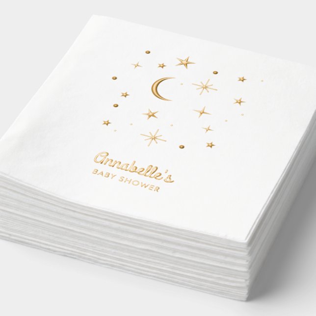 Twinkle Twinkle Little Star Gold Baby Shower Foil Napkins (Detail)