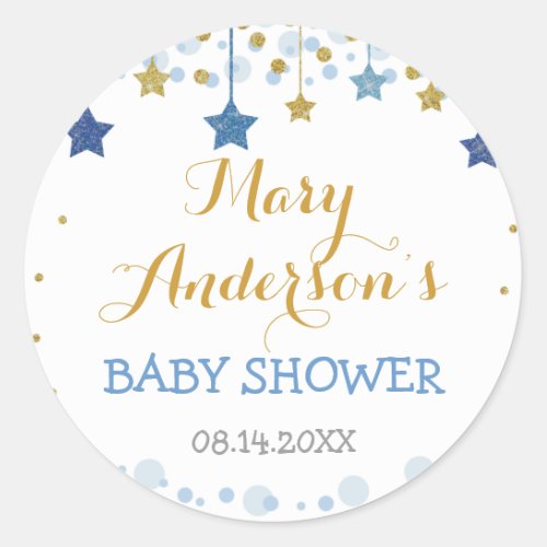 Twinkle Twinkle Little Star Gold Blue Sparkle Baby Classic Round Sticker