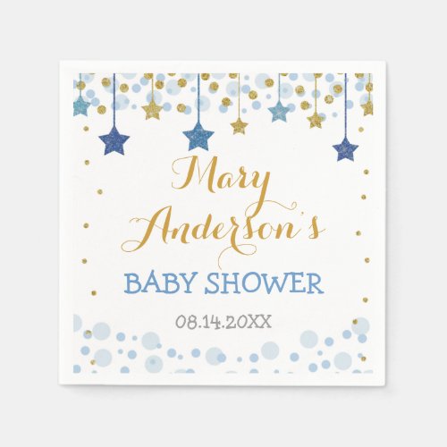 Twinkle Twinkle Little Star Gold Blue Sparkle Baby Napkins