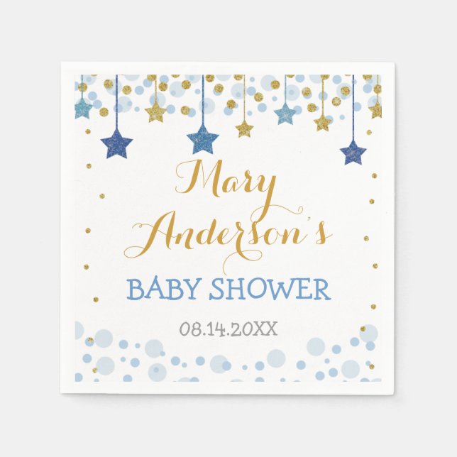 Twinkle Twinkle Little Star Gold Blue Sparkle Baby Napkins (Front)