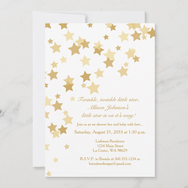 Twinkle Twinkle Little Star Gold Invitation (Front)