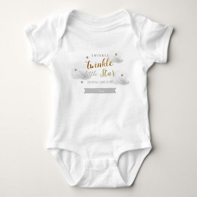Twinkle Twinkle Little Star Gray 1st Birthday Baby Bodysuit (Front)