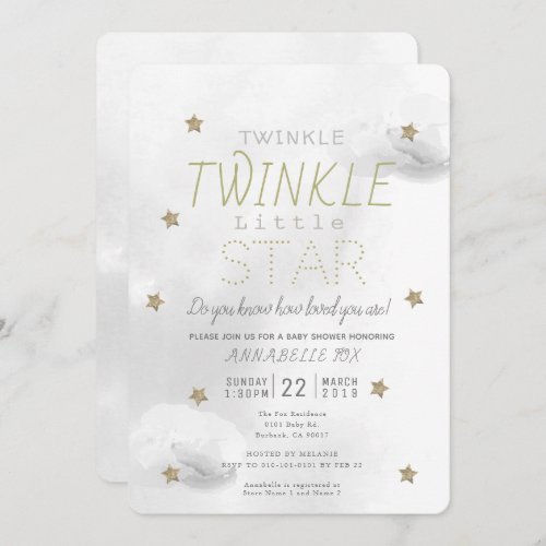 Twinkle Twinkle Little Star Gray Baby Shower Invitation