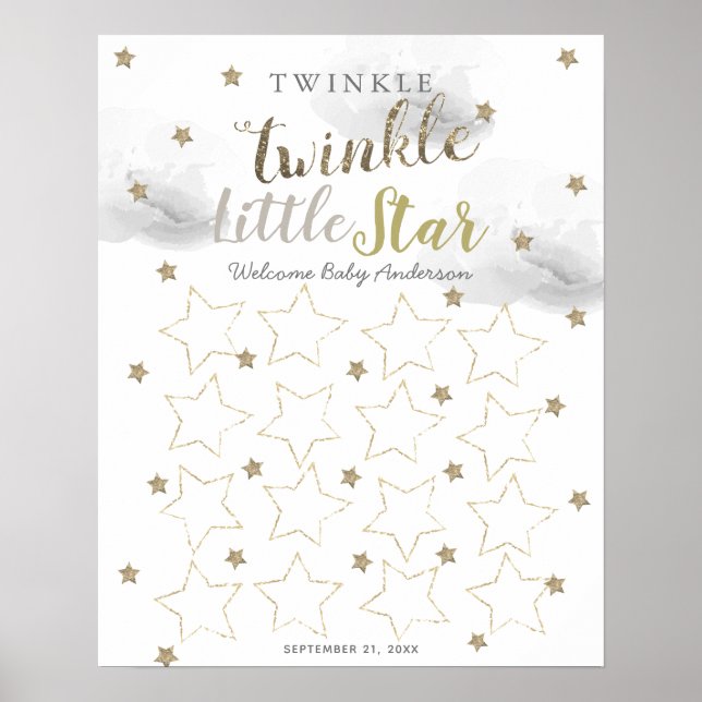 Twinkle Twinkle Little Star Gray Guest Book Sign (Front)
