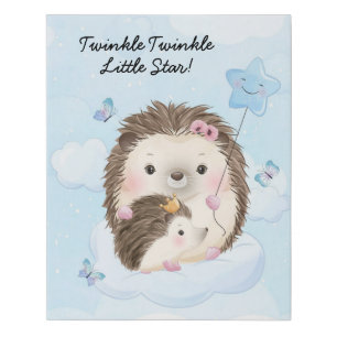 Twinkle Twinkle Little Star Hedgehog and Star Faux Canvas Print