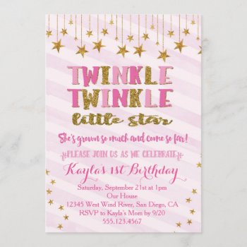 Twinkle Twinkle Little Star Invitation Pink by seasidepapercompany at Zazzle