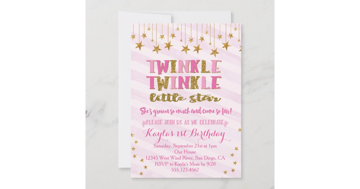 Twinkle Twinkle Little Star Invitation Pink | Zazzle