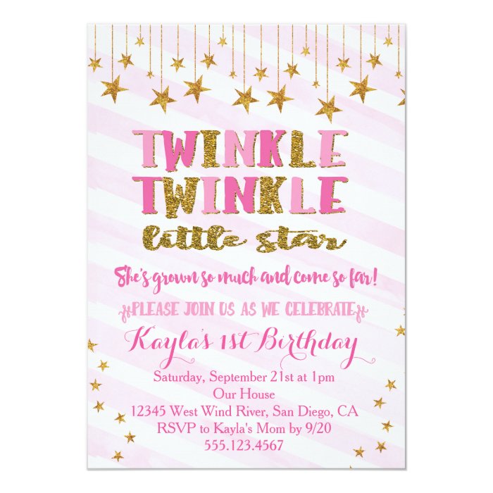 Twinkle Twinkle Little Star Invitation Pink | Zazzle