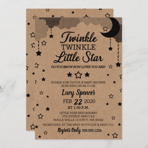 Twinkle Twinkle Little Star Kraft Baby Shower Invitation