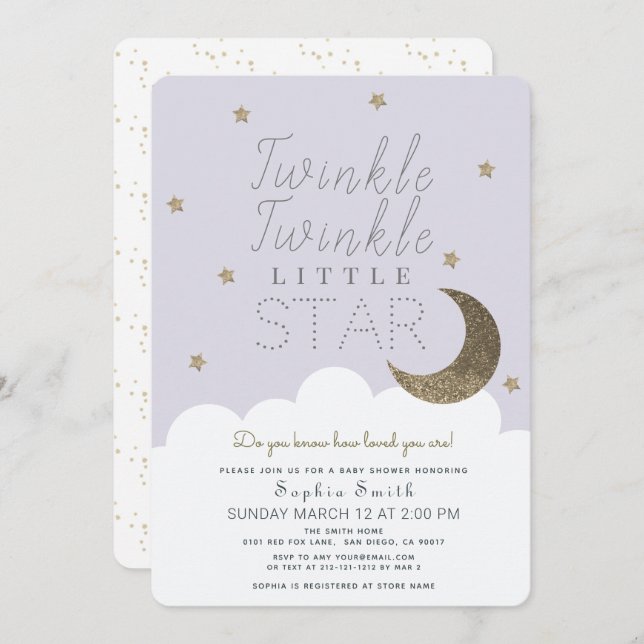 Twinkle Twinkle Little Star Lilac Baby Shower Invitation (Front/Back)