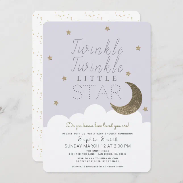 Twinkle Twinkle Little Star Lilac Baby Shower Invitation | Zazzle