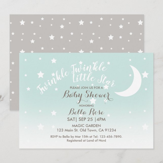 Twinkle twinkle little star mint baby shower invitation (Front/Back)