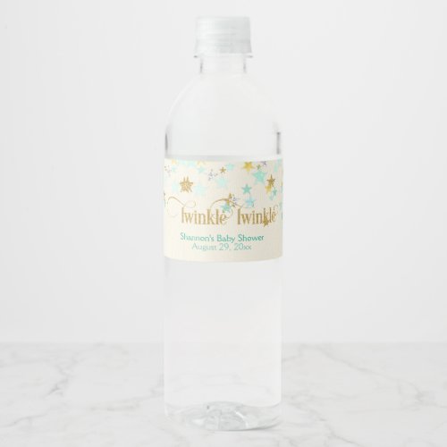 Twinkle Twinkle Little Star Mint Green  Gold Water Bottle Label