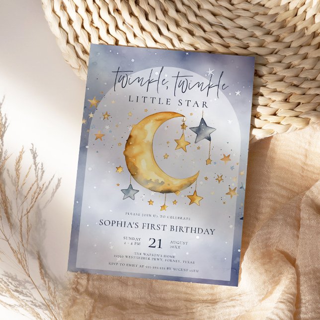Twinkle Twinkle Little Star Moon 1st Birthday Invitation (Creator Uploaded)