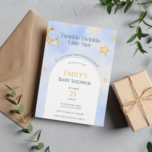 Twinkle Twinkle Little Star Moon Cloud Baby Shower Invitation