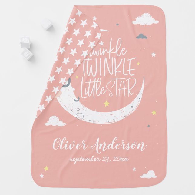 Twinkle twinkle little star moon personalized baby blanket (In Situ)