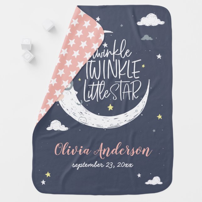 Twinkle twinkle little star moon personalized baby blanket (In Situ)