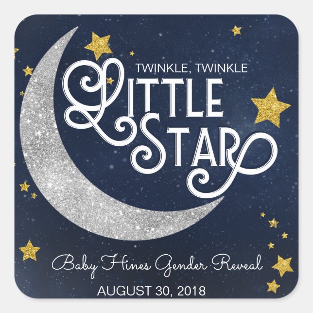 Twinkle Twinkle Little Star Moon Square Sticker (Front)