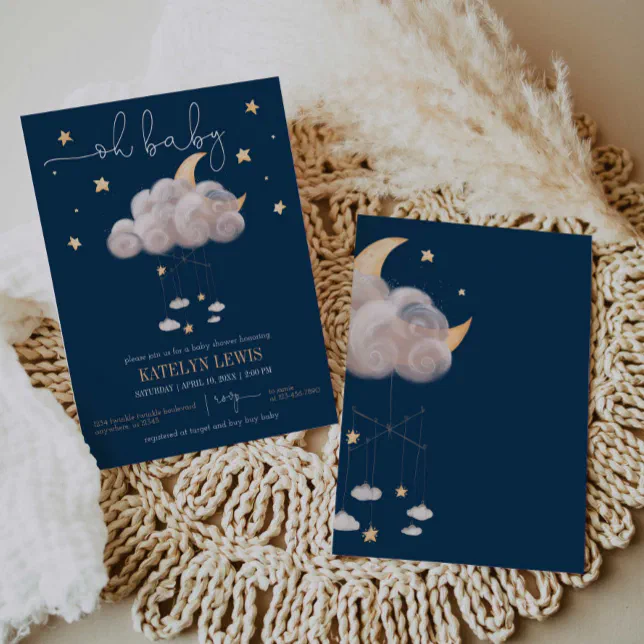 Twinkle Twinkle Little Star Navy Baby Shower Invitation 