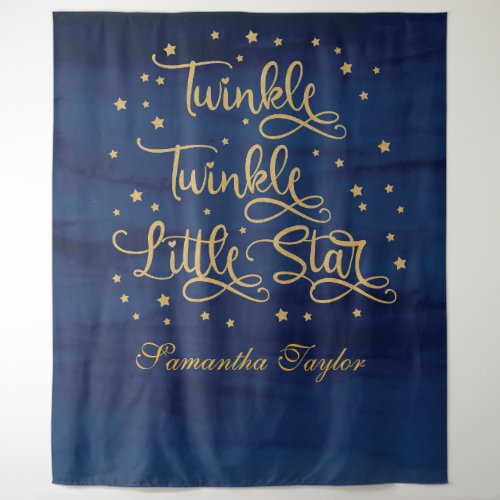 Twinkle Twinkle Little Star Navy Gold Glitter Tapestry