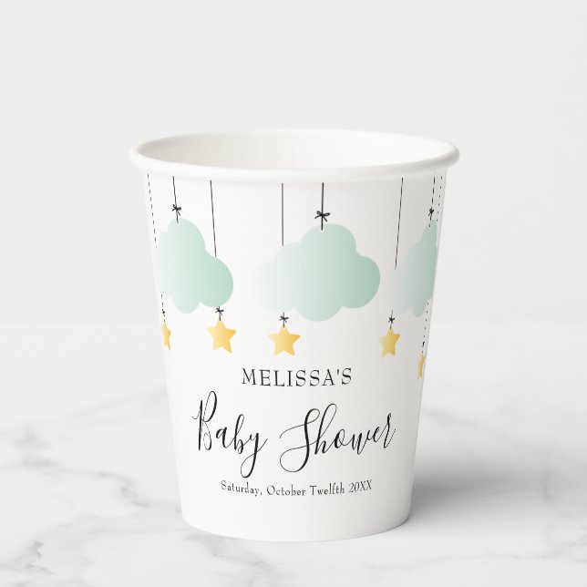 Twinkle Twinkle Little Star Neutral Baby Shower Paper Cups (Back)