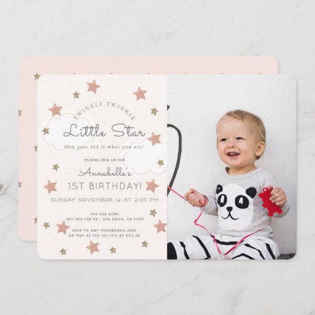 Twinkle Twinkle Little Star Photo Birthday Invitation (Front/Back)