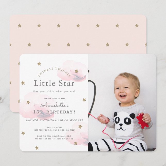 Twinkle Twinkle Little Star Photo Birthday Invitation (Front/Back)