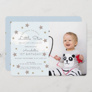 Twinkle Twinkle Little Star Photo Blue Birthday Invitation